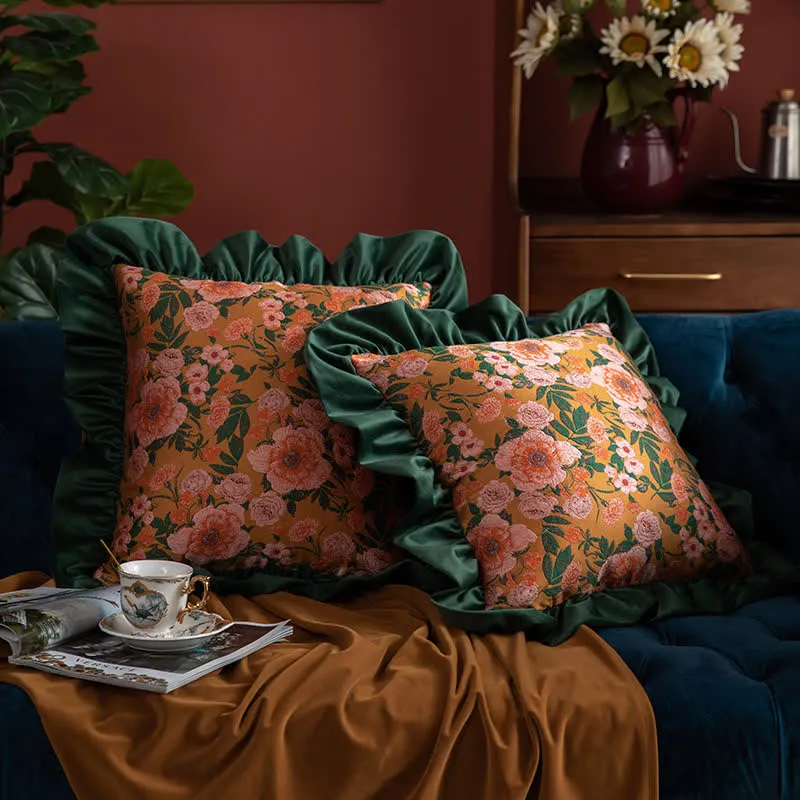 Vintage-Dekokissen mit Rüschen und Jacquard-Blumenmuster