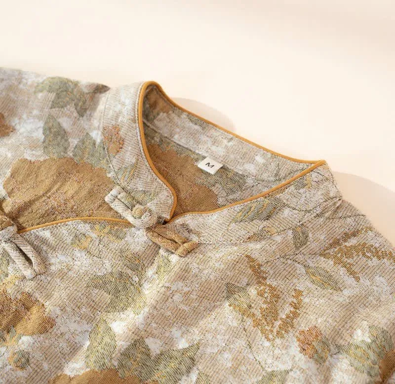 Vintage-Pyjama-Set aus Baumwolle mit Blumenmuster und Stehkragen