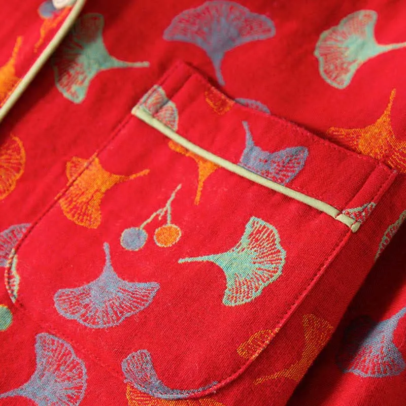 Pyjama-Set aus Baumwollgaze mit Ginkgoblatt