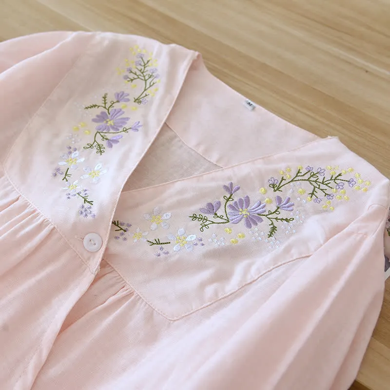 Kimono-Loungewear aus Baumwollgaze mit Blumenstickerei