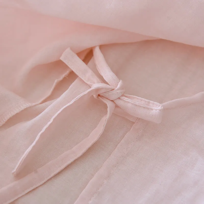 Kimono-Loungewear aus Baumwollgaze mit Blumenstickerei