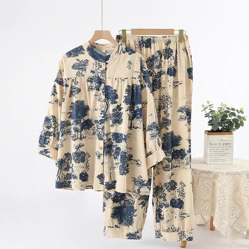 Loungewear im Retro-Oriental-Stil aus Baumwolle