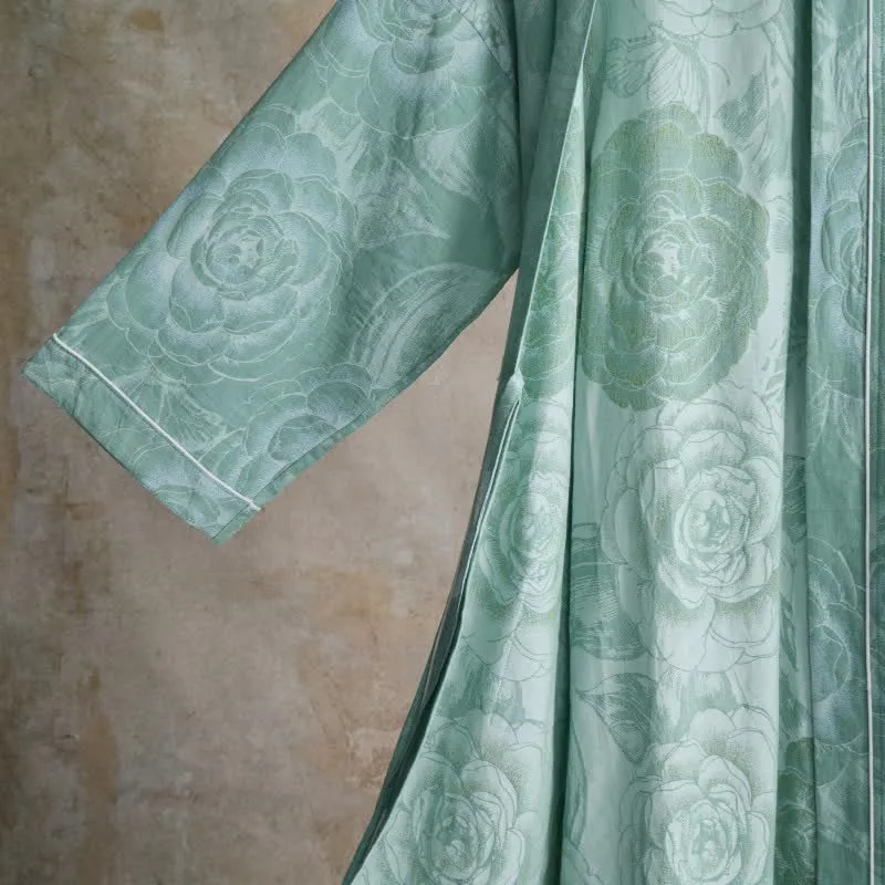 Luxuriöser Kimono-Bademantel aus reiner Baumwolle mit Pfingstrosenmuster