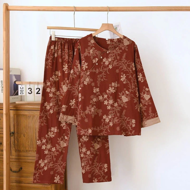 Pyjama aus Baumwollgaze mit Pflaumenblüten-Jacquardmuster