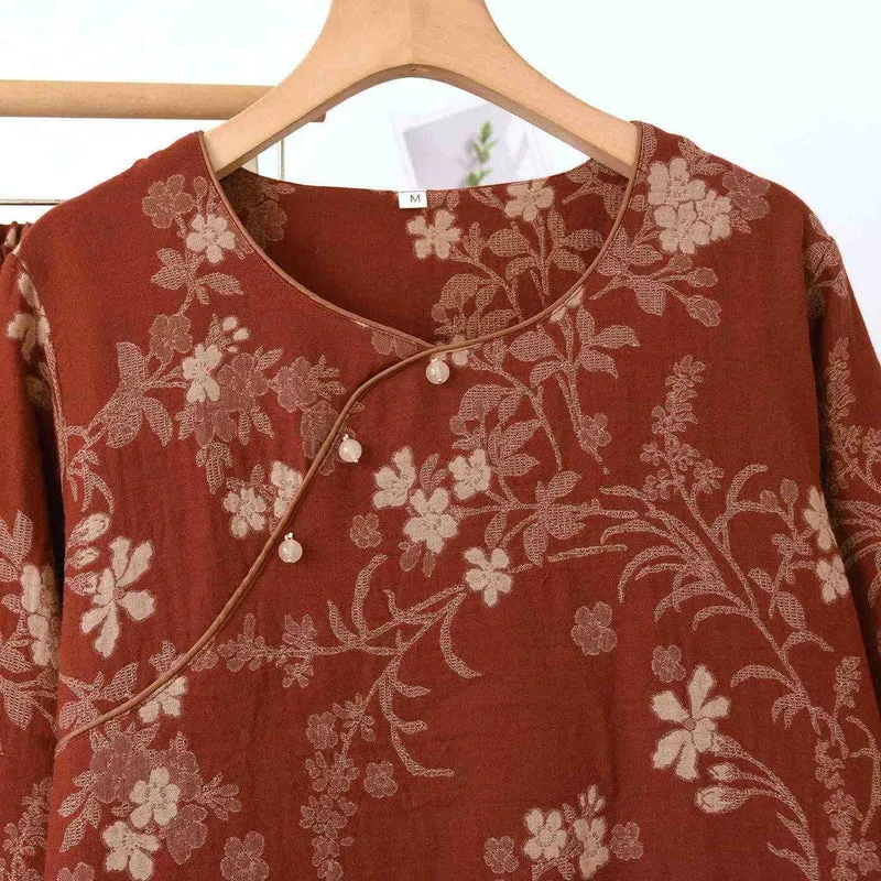 Pyjama aus Baumwollgaze mit Pflaumenblüten-Jacquardmuster