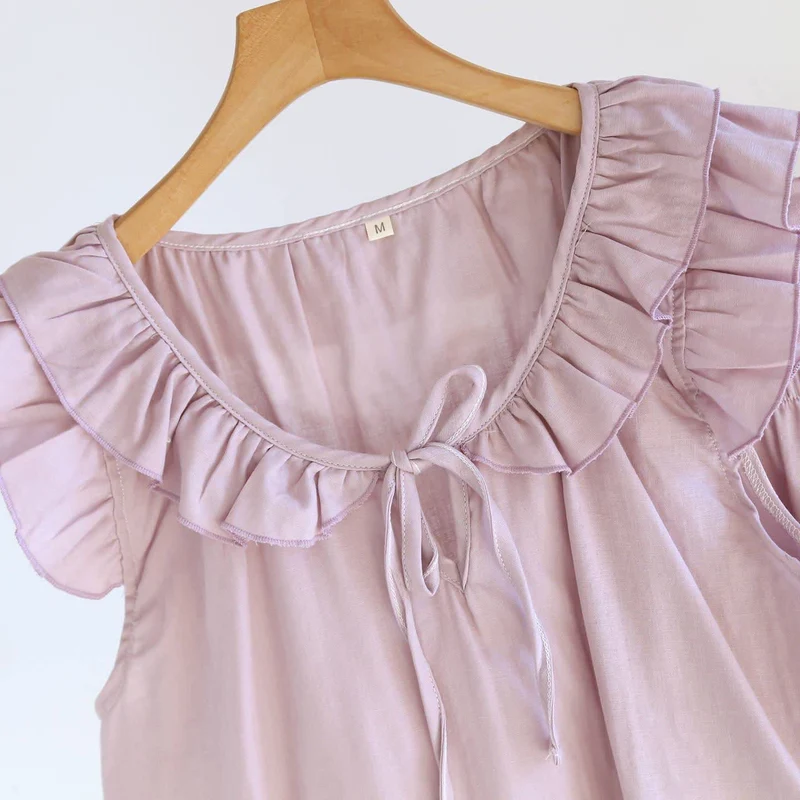 Einfarbiger Rüschen-Tanktop-Pyjama-Set