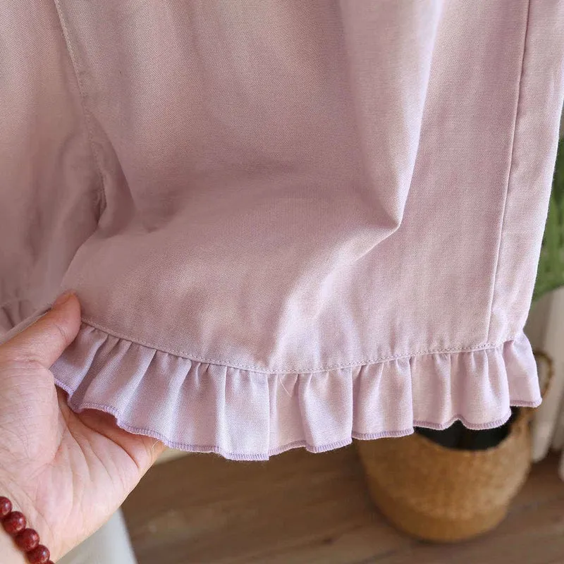 Einfarbiger Rüschen-Tanktop-Pyjama-Set