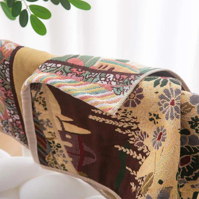 Rustikales Baumwollhandtuch mit Pferde- und Blumenmuster