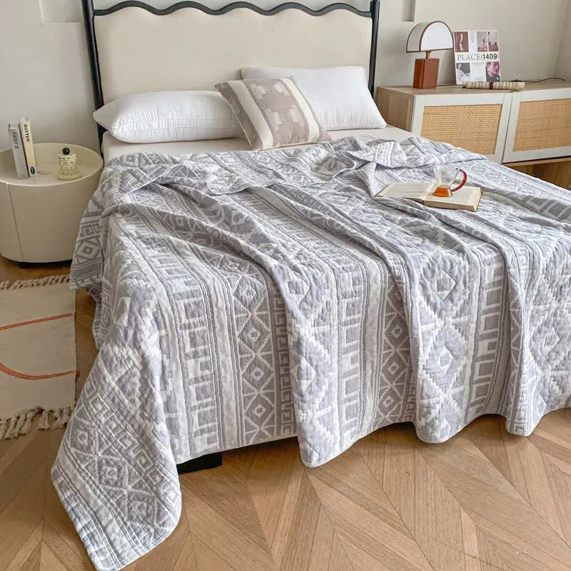 Geometrische Baumwollgaze-Steppdecke im Ethno-Stil