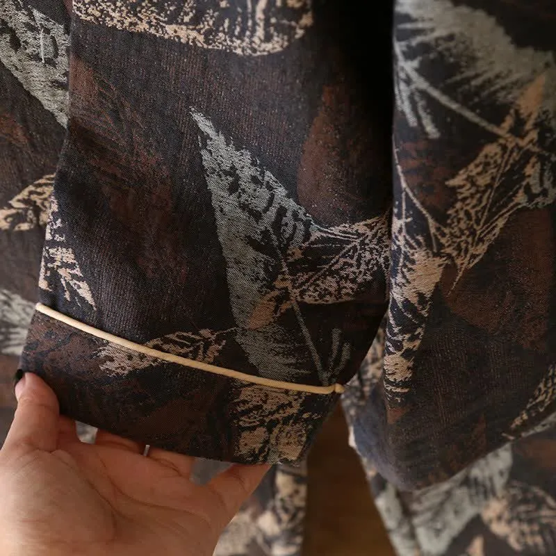 Loungewear aus Baumwollgaze mit künstlerischem Blattjacquardmuster