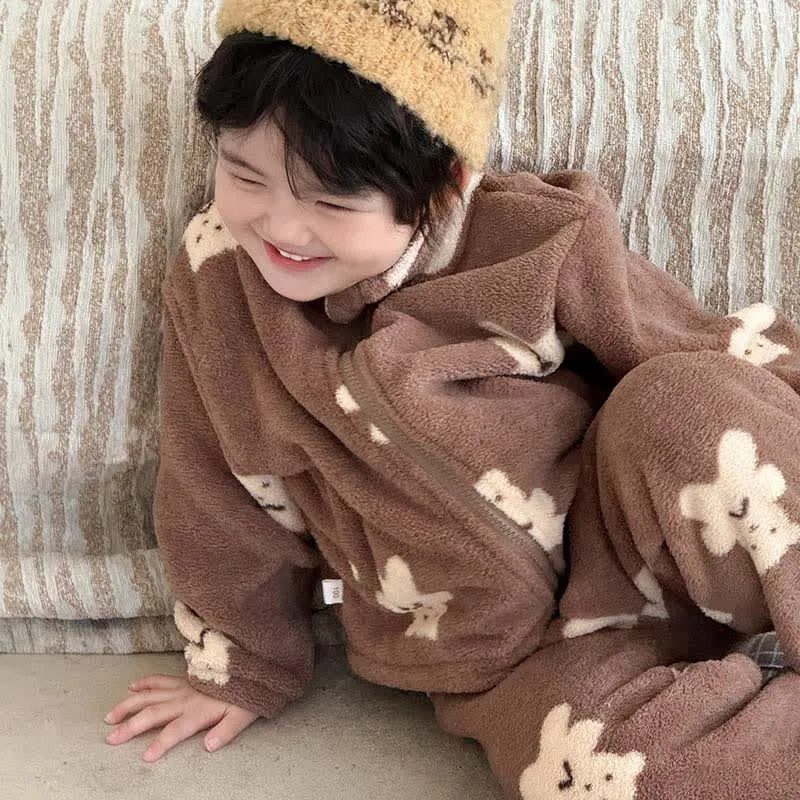Kinder-Loungewear-Set mit Bärenmuster und Reißverschluss