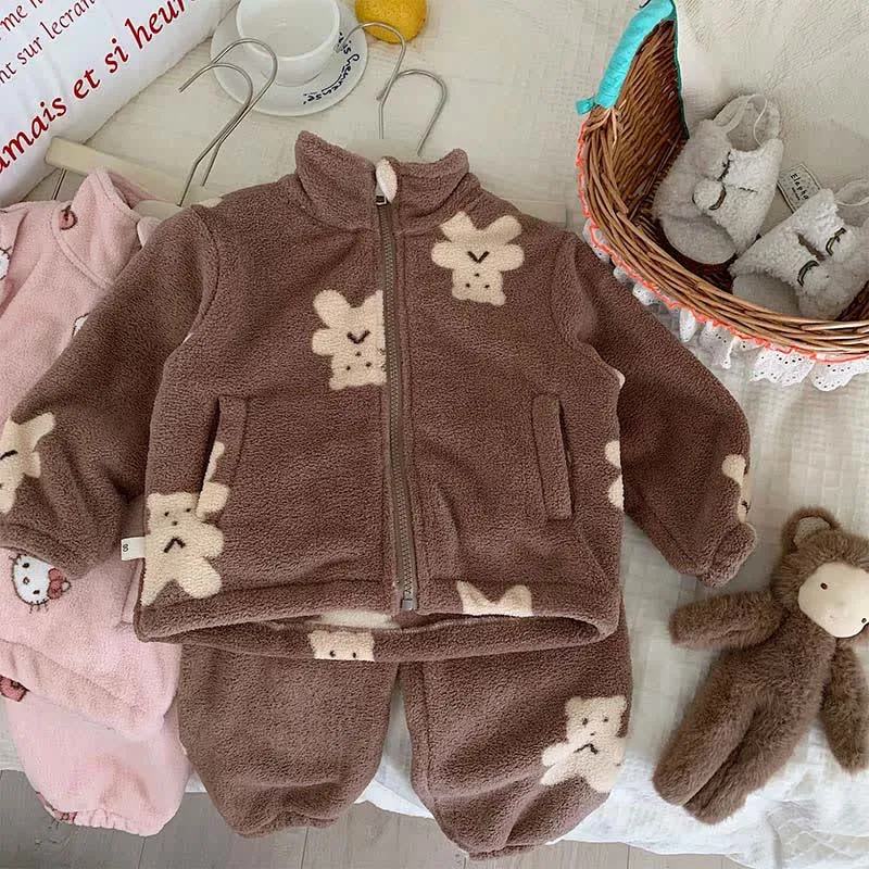 Kinder-Loungewear-Set mit Bärenmuster und Reißverschluss
