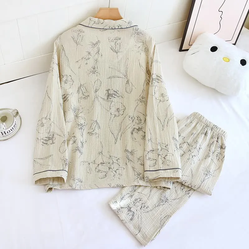 Elegantes Loungewear-Set aus Baumwolle mit Vintage-Blumenmuster