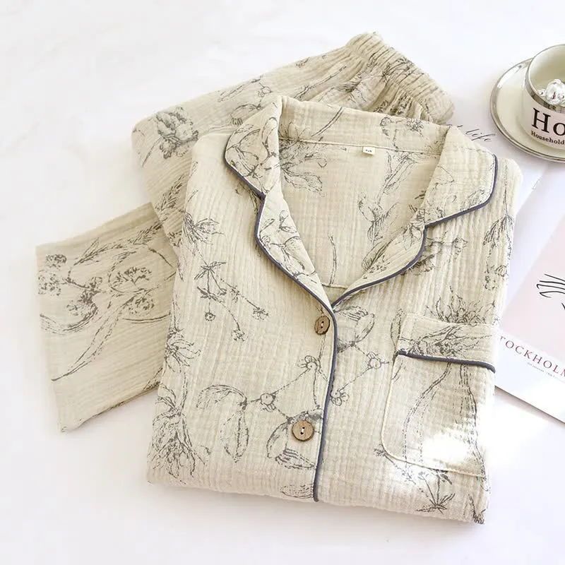 Elegantes Loungewear-Set aus Baumwolle mit Vintage-Blumenmuster