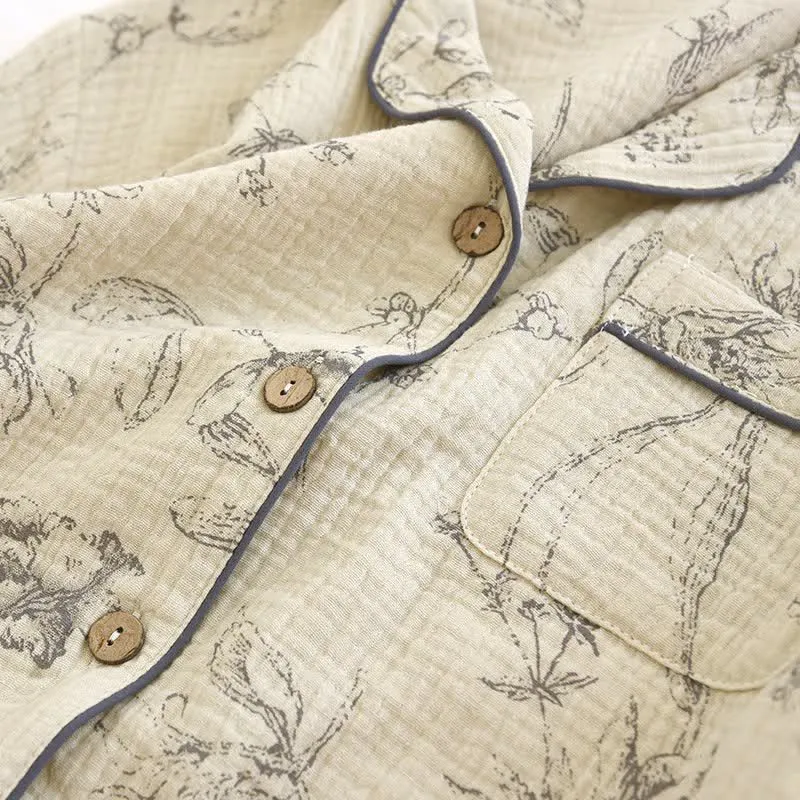 Elegantes Loungewear-Set aus Baumwolle mit Vintage-Blumenmuster