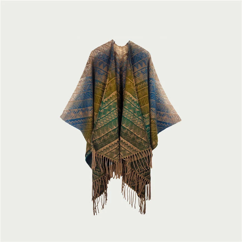 Vintage-Schal/Decke mit Farbverlauf, geometrischen Fransen