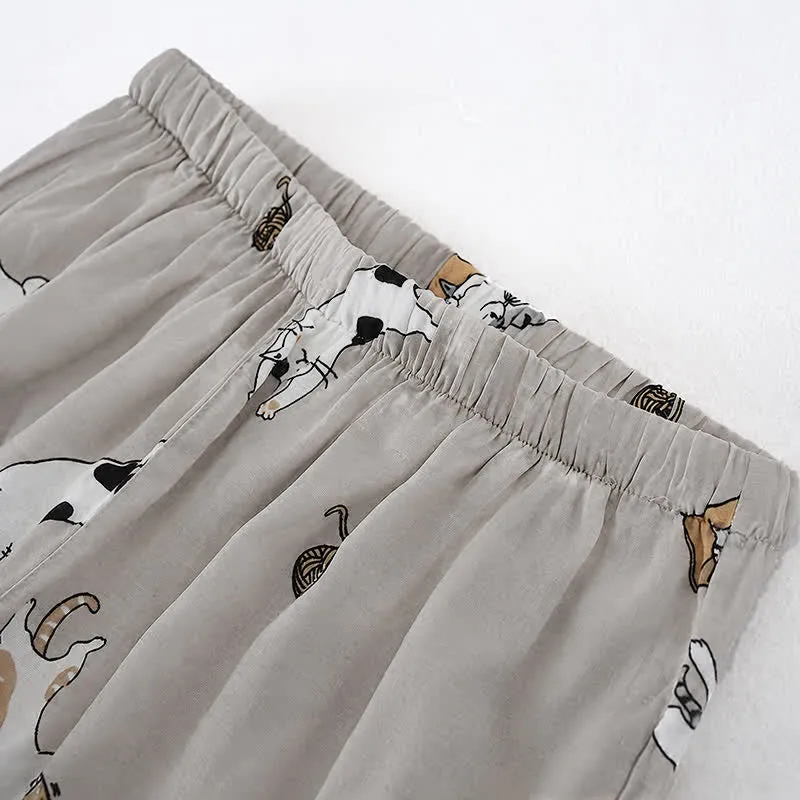 Partner-Kimono aus Baumwolle mit Katzenmotiven