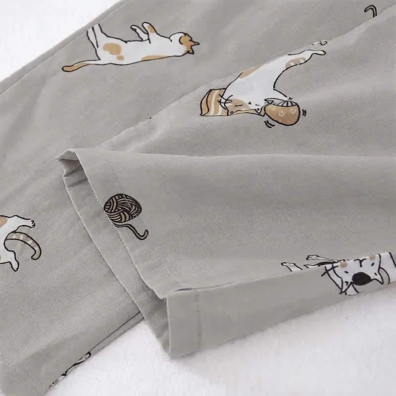 Partner-Kimono aus Baumwolle mit Katzenmotiven