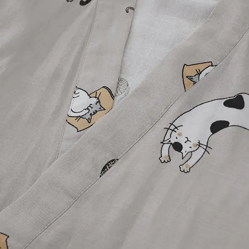 Partner-Kimono aus Baumwolle mit Katzenmotiven