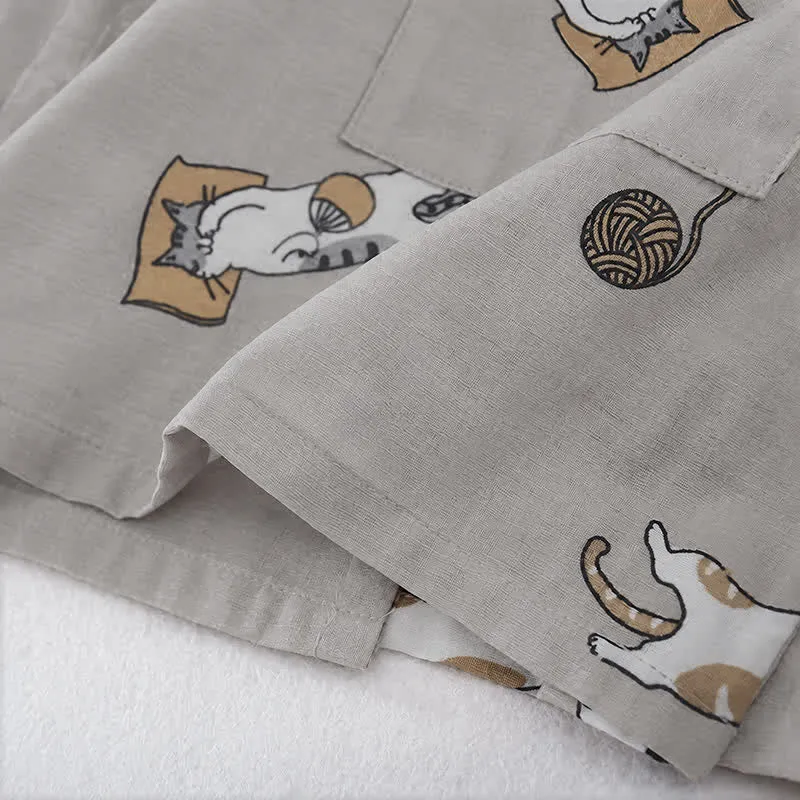 Partner-Kimono aus Baumwolle mit Katzenmotiven