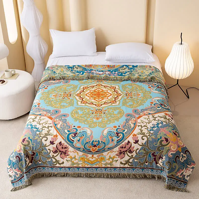 Vintage-Muster Lotus Baumwollgaze-Steppdecke