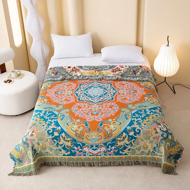 Vintage-Muster Lotus Baumwollgaze-Steppdecke