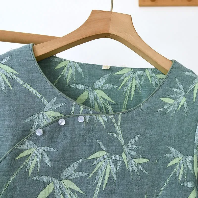 Pyjama aus grünem Bambus-Jacquard-Baumwollgaze