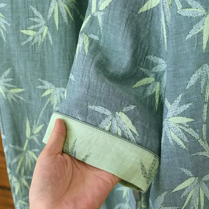 Pyjama aus grünem Bambus-Jacquard-Baumwollgaze