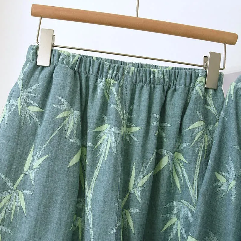 Pyjama aus grünem Bambus-Jacquard-Baumwollgaze