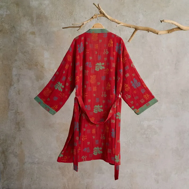 Kimono-Robe aus Baumwollgaze mit Glücksmuster