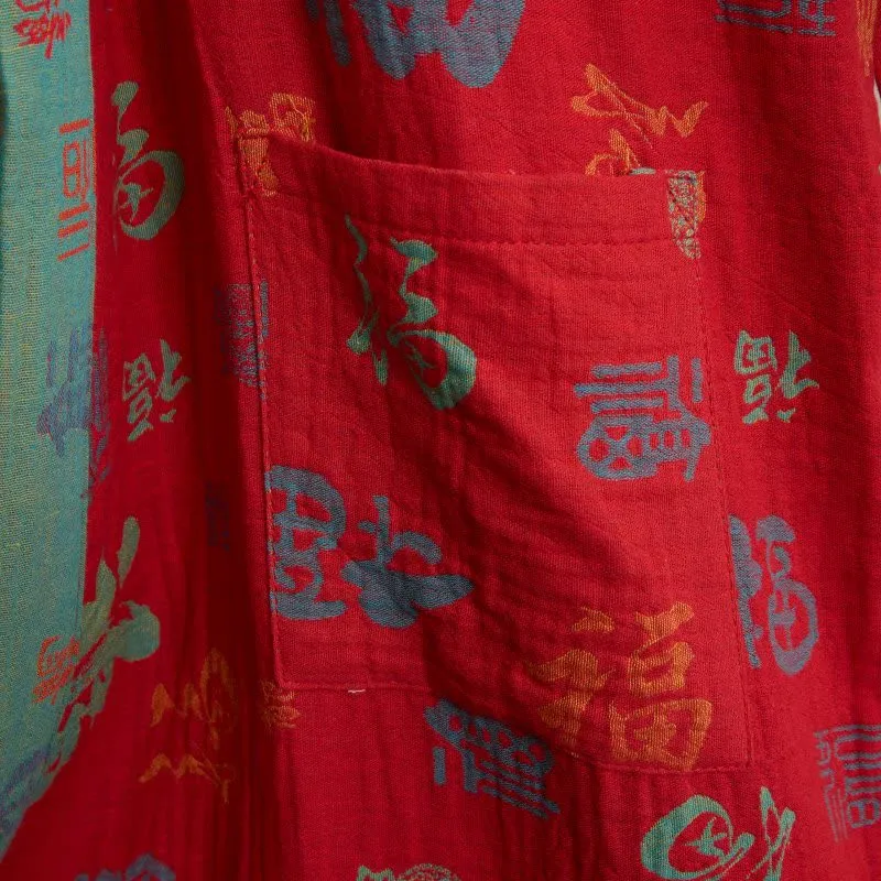 Kimono-Robe aus Baumwollgaze mit Glücksmuster