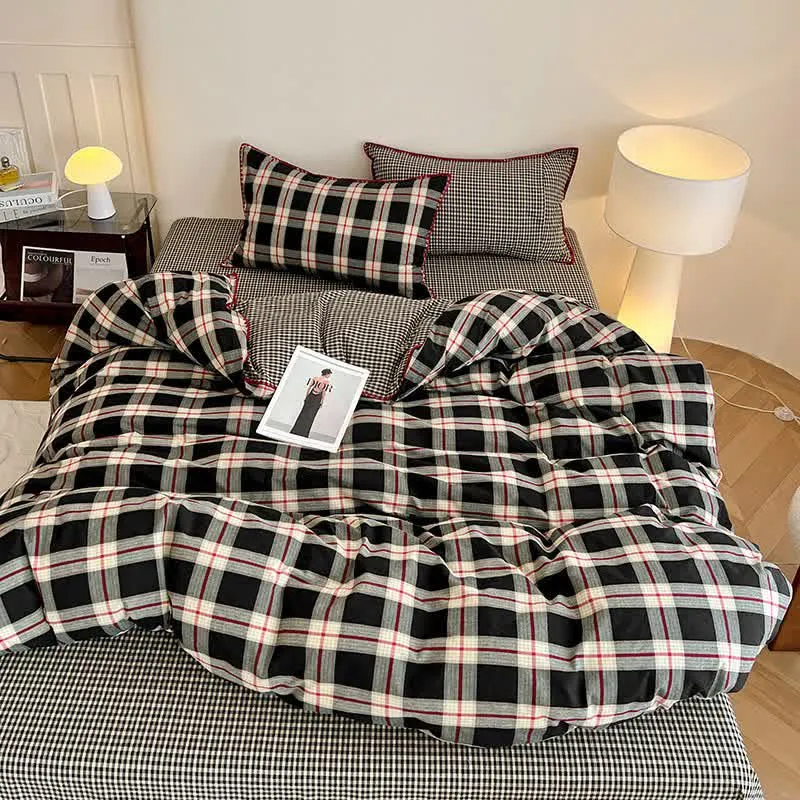 Wendbares Bettwäsche-Set aus Baumwolle mit Vintage-Karomuster