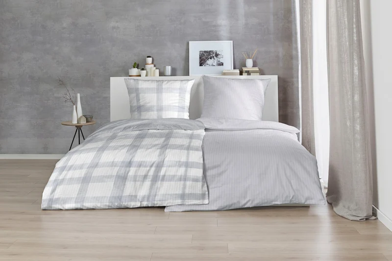 Zeo Living Soft-Seersucker Bettwäsche Karo