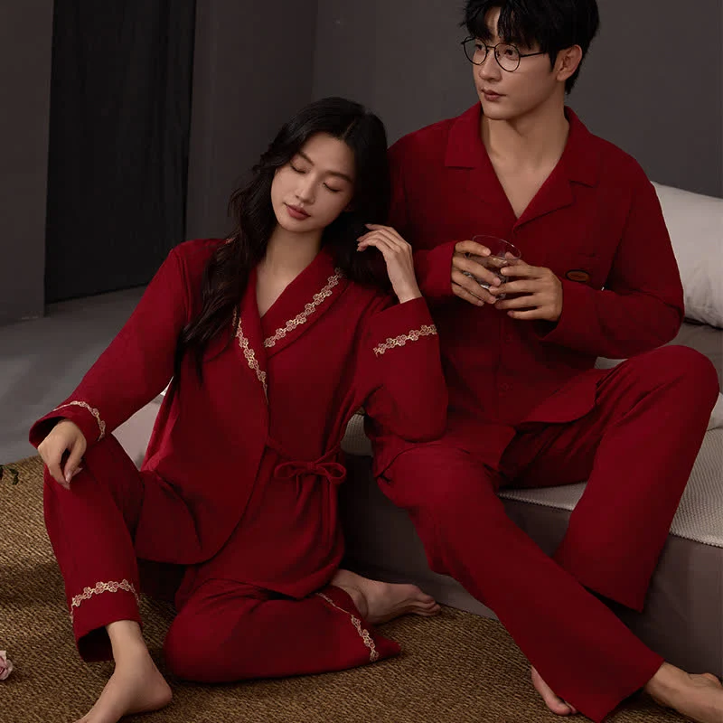 Rotes Partner-Pyjama-Set aus Baumwolle