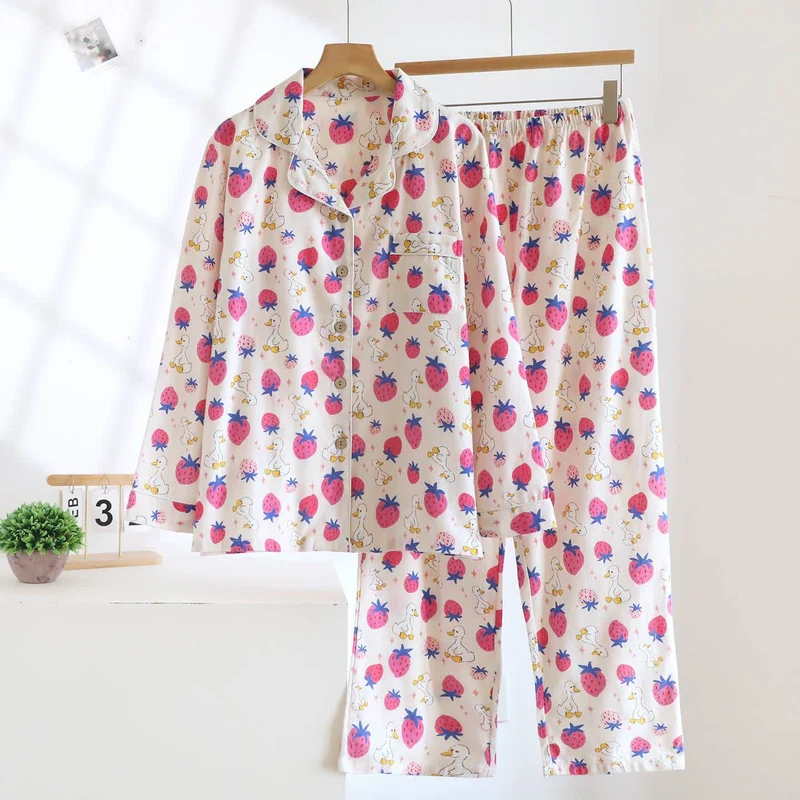 Loungewear-Set aus gebürsteter Baumwolle in Erdbeerfarben