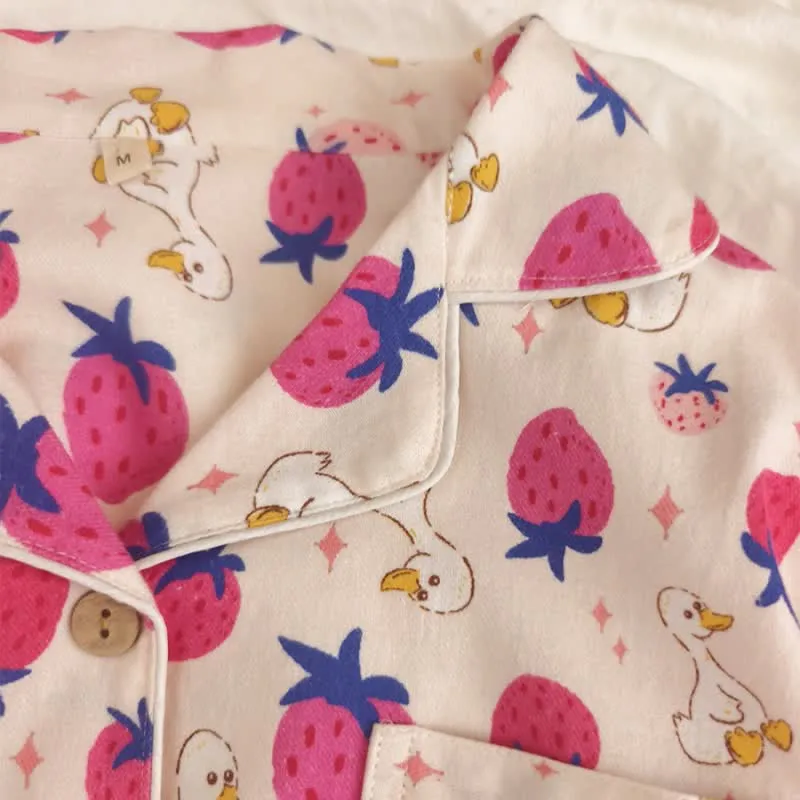 Loungewear-Set aus gebürsteter Baumwolle in Erdbeerfarben
