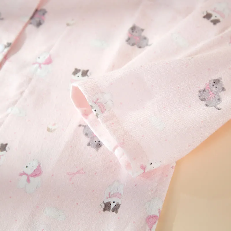 Niedliches Loungewear-Set aus gebürsteter Baumwolle mit Hunde- und Katzenmotiven