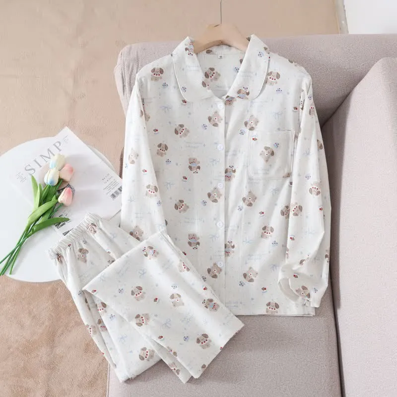 Loungewear-Set aus gebürsteter Baumwolle in Hundebeige