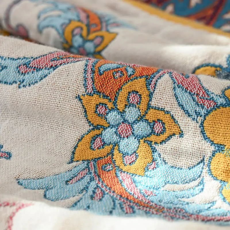 Wende-Steppdecke aus reiner Baumwolle mit Retro-Blumenmuster