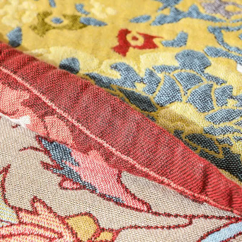 Ownkoti Retro-Steppdecke aus roter Baumwolle mit Jacquard-Blumenmuster
