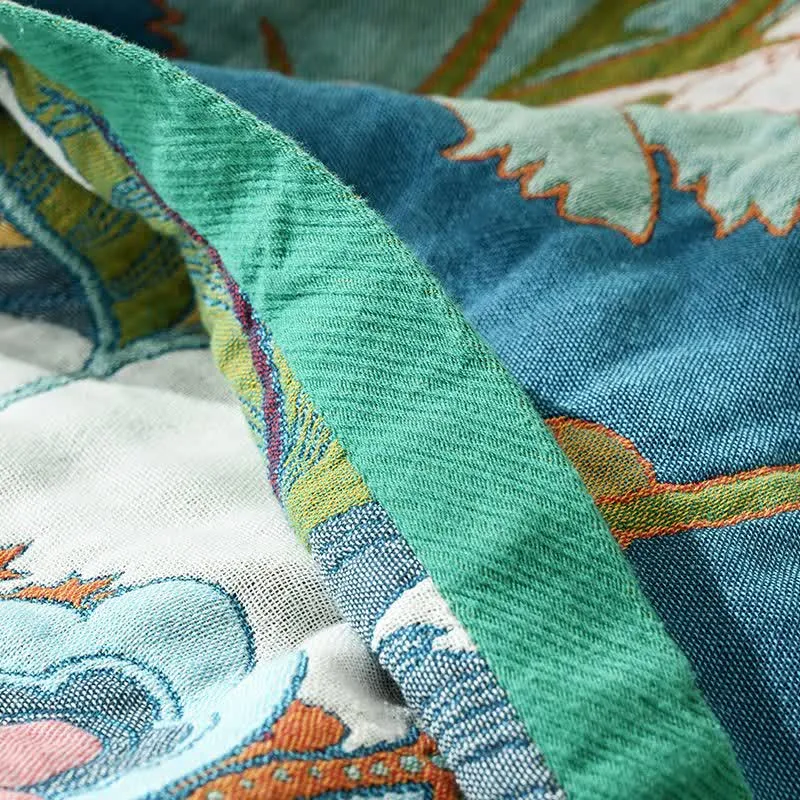 Ownkoti Quiltdecke aus Baumwollgaze mit Jacquardmuster und floralem Blattmuster