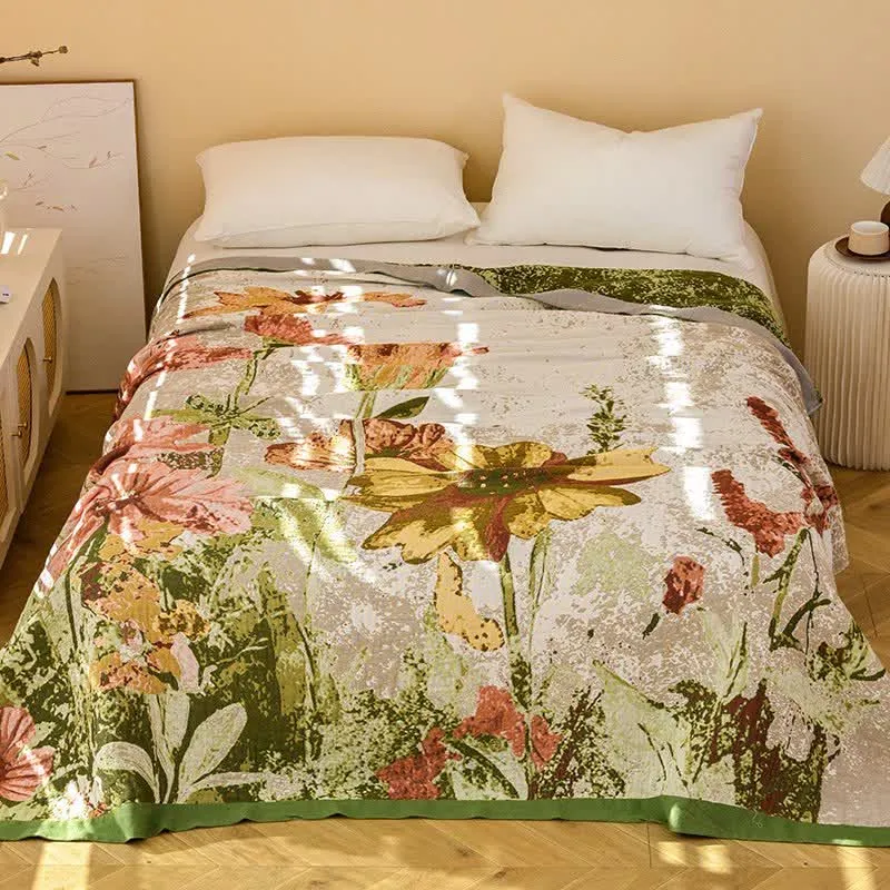 Ownkoti Impressionist Floral Jacquard Baumwollgaze-Steppdecke
