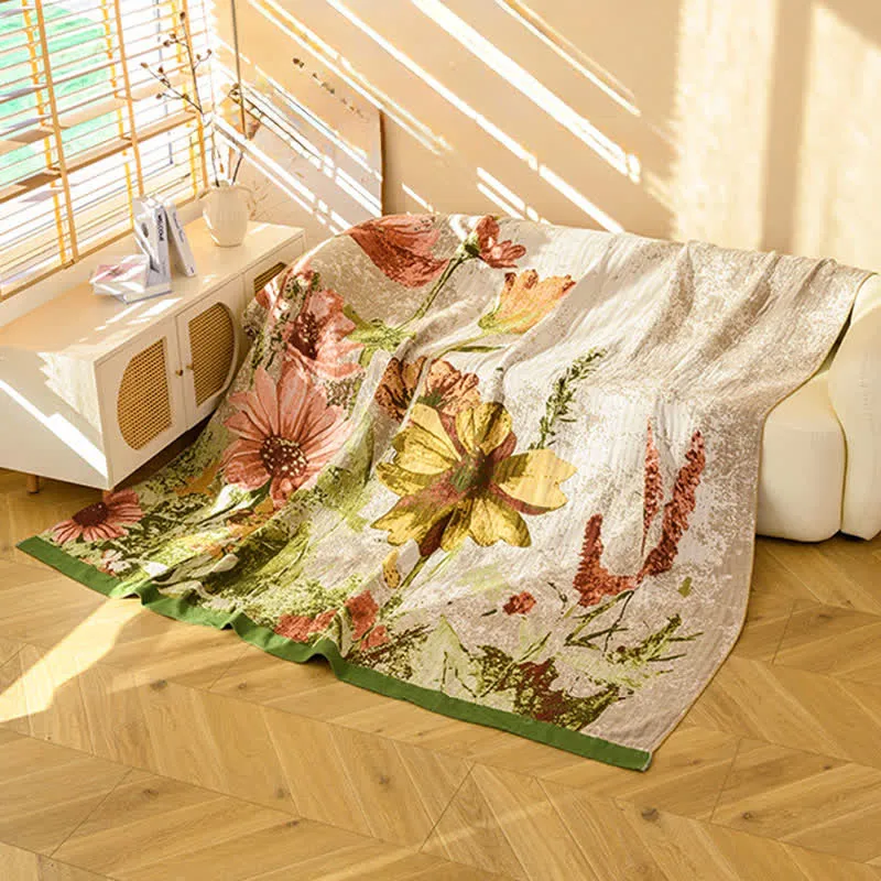 Ownkoti Impressionist Floral Jacquard Baumwollgaze-Steppdecke