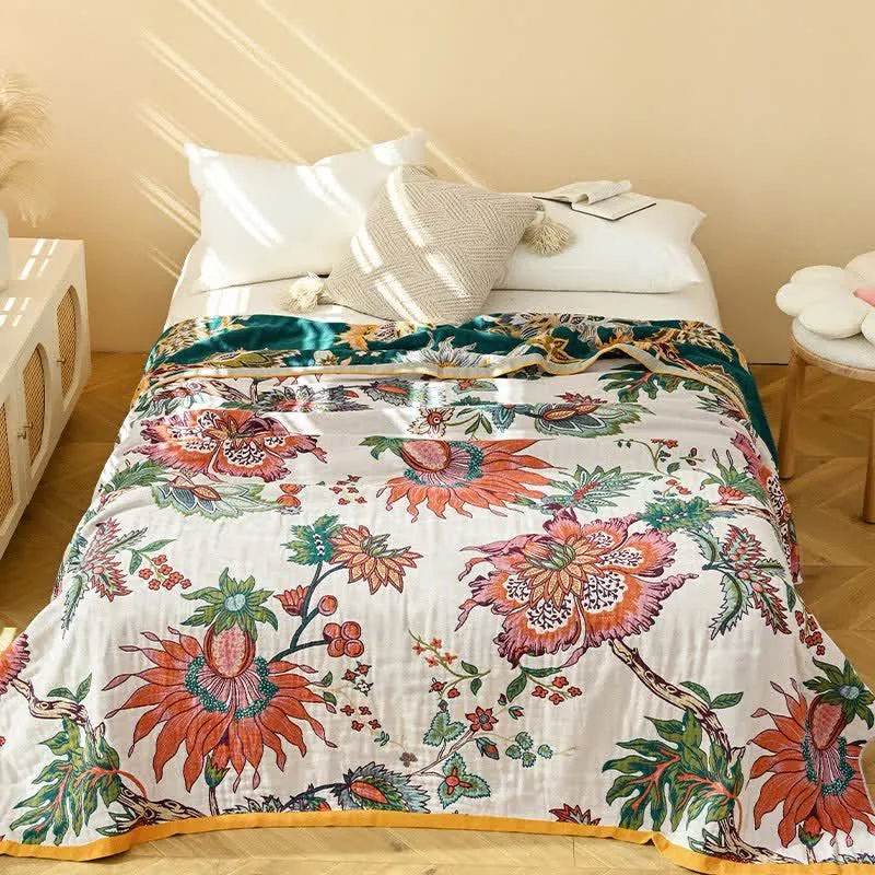 Ownkoti Retro Blooming Flower Baumwollgaze-Steppdecke