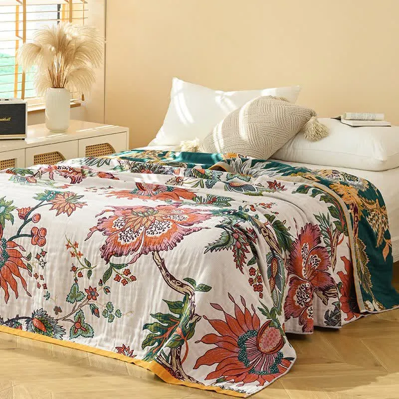 Ownkoti Retro Blooming Flower Baumwollgaze-Steppdecke