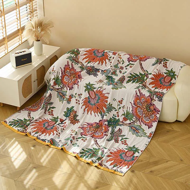 Ownkoti Retro Blooming Flower Baumwollgaze-Steppdecke