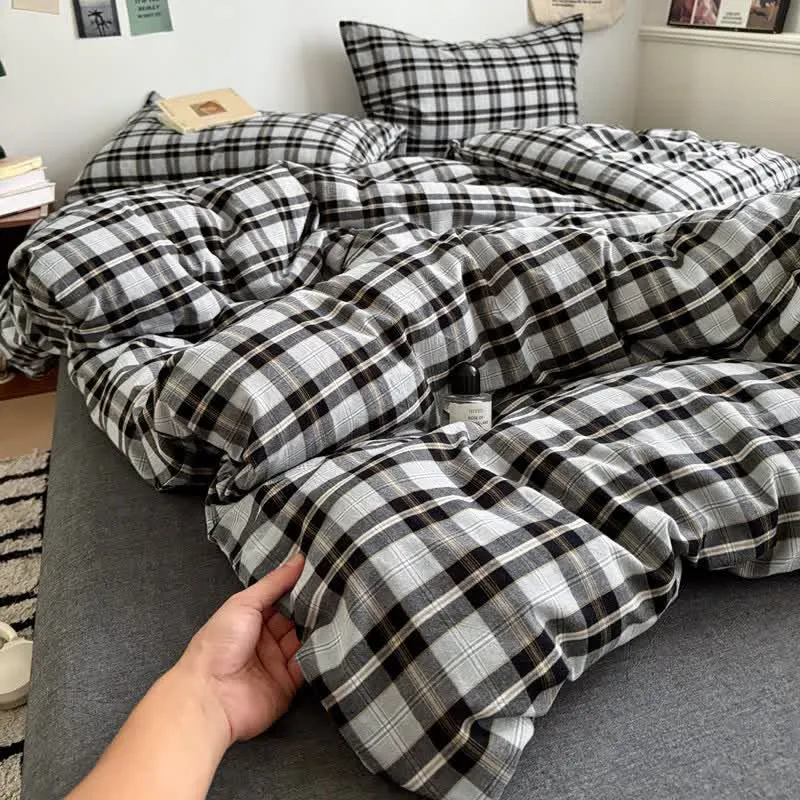Klassisches kariertes Baumwoll-Bettwäscheset