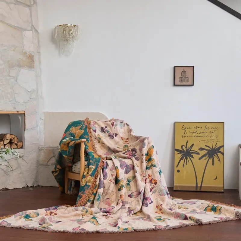 Elegante Sofadecke aus Baumwolle mit Schmetterlingsquasten