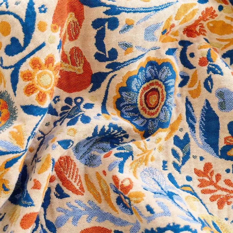 Vintage Sofadecke aus Baumwollgaze mit Vogelmotiv und Quasten
