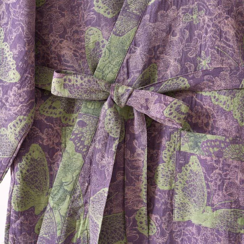 Traumhafter Kimono-Bademantel aus Baumwollgaze mit Schmetterlingsmotiv